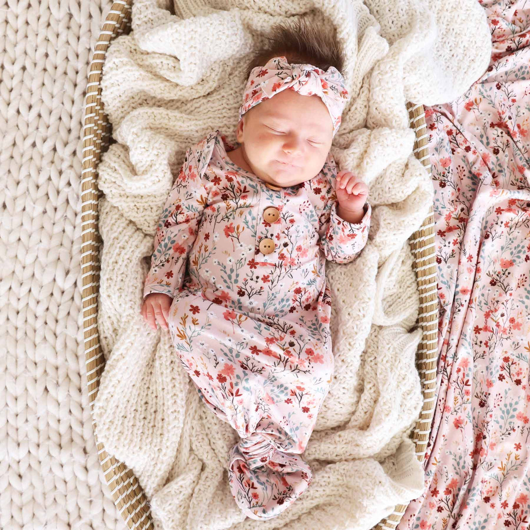 peach floral knot gown for fall babies