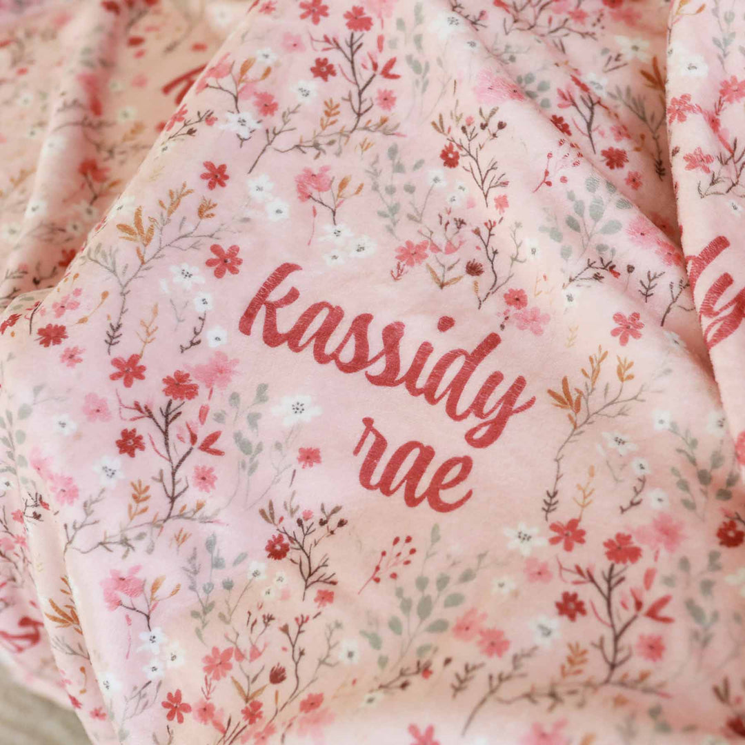 fall floral personalized blanket for kids peach