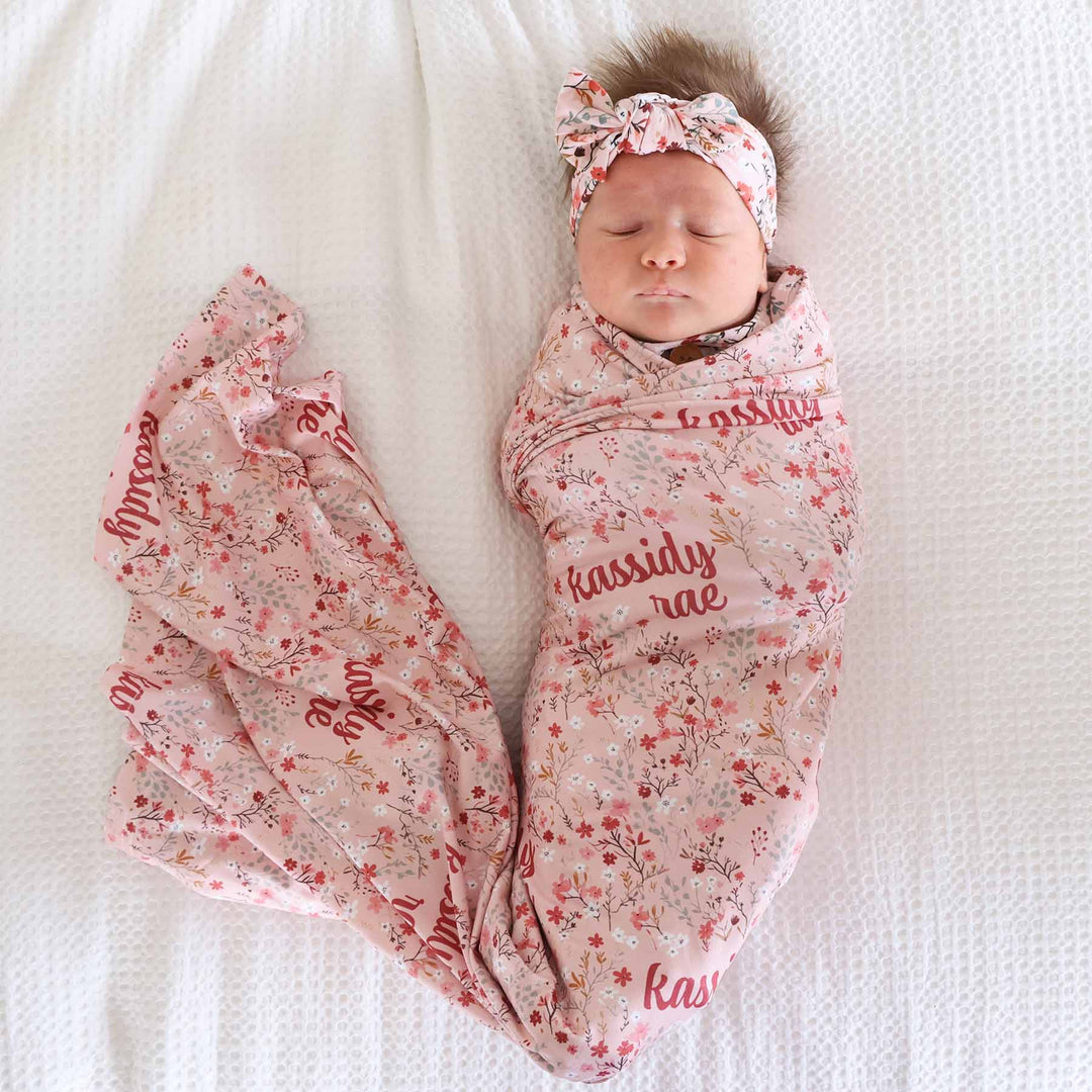 autumn blooms personalized swaddle blanket for babies