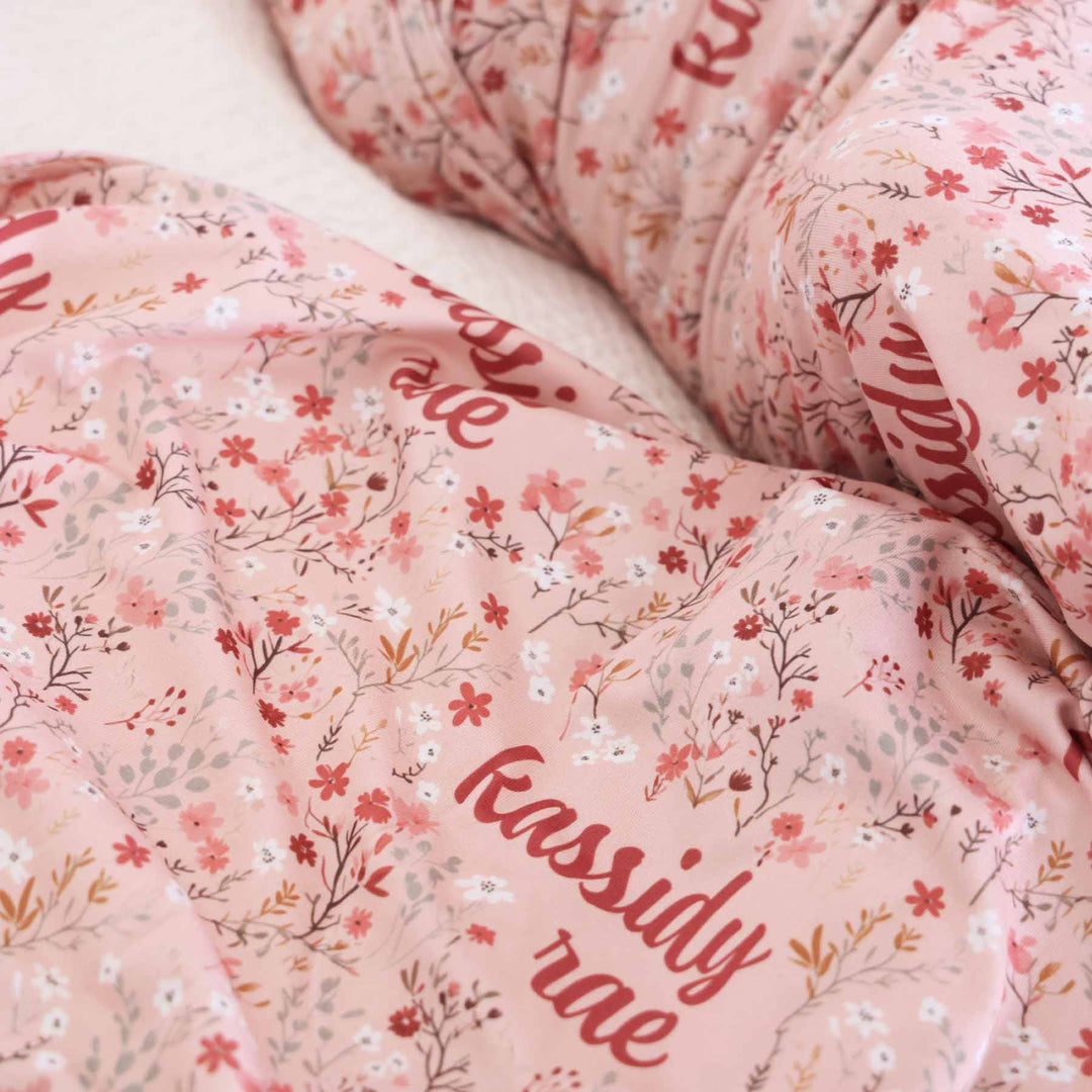 peachy pink fall floral personalized swaddle blanket for babies