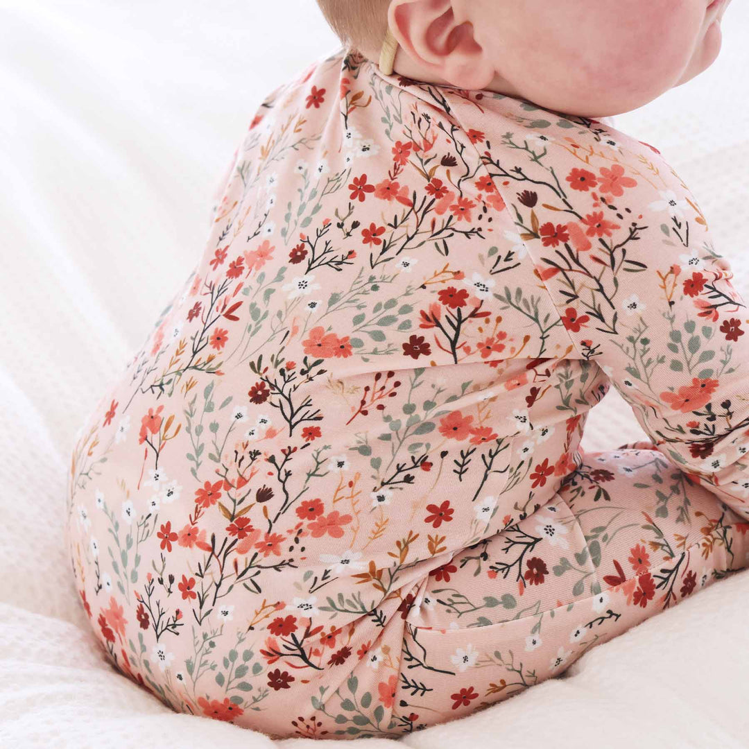 convertible zip romper for babies fall floral