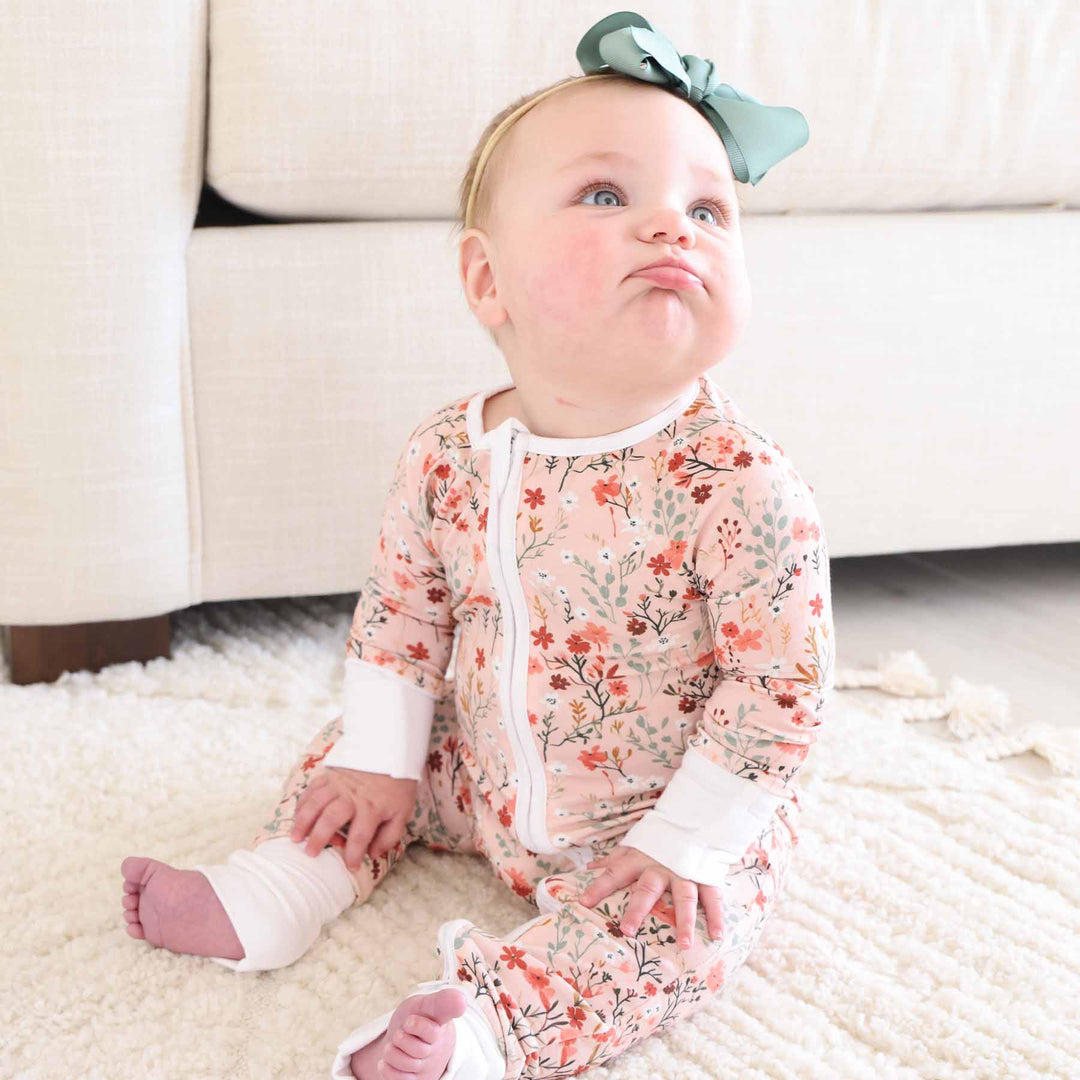 orange floral baby convertible zip romper pajama