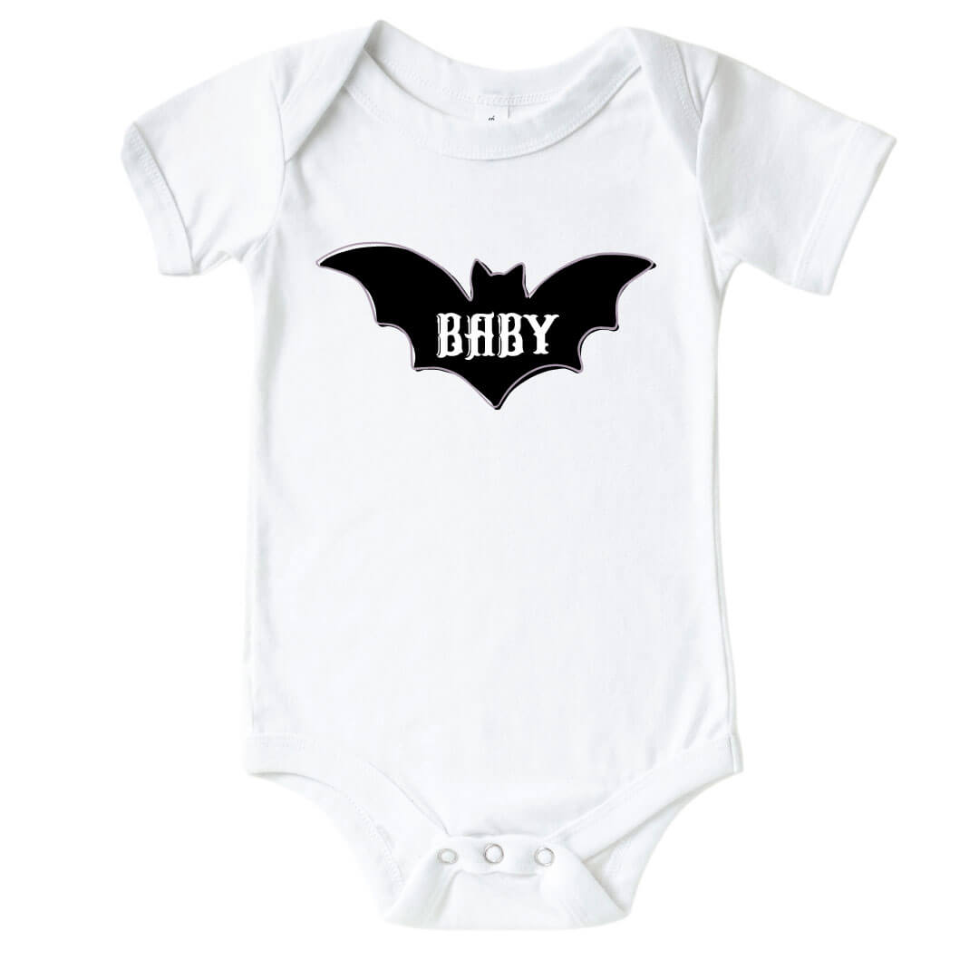bat white graphic bodysuit for babies 