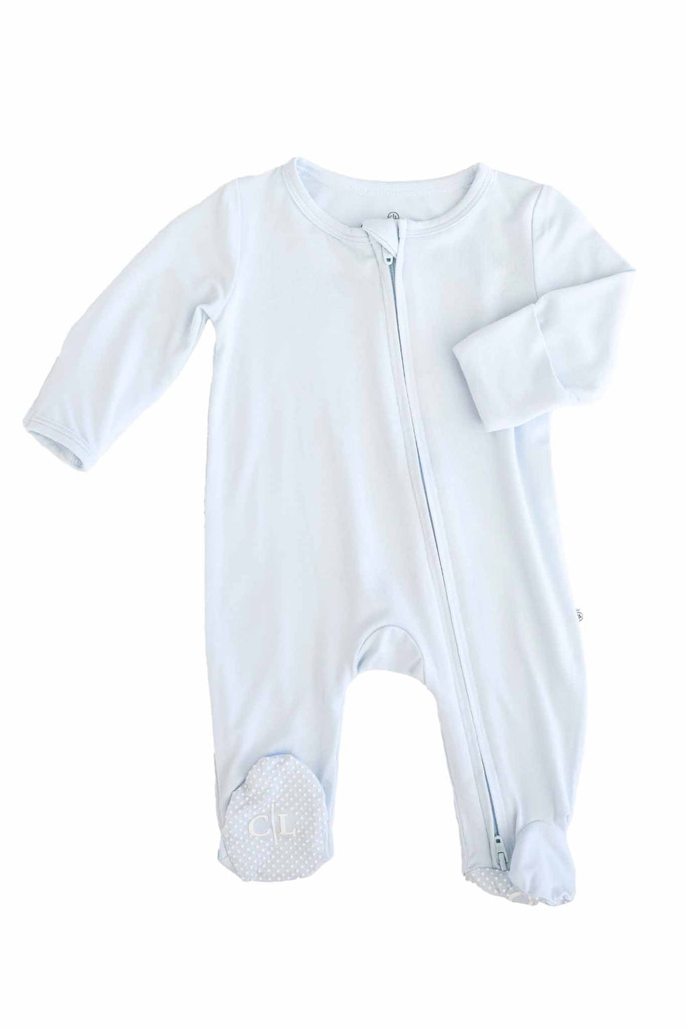 baby blue long sleeve footie pajama 