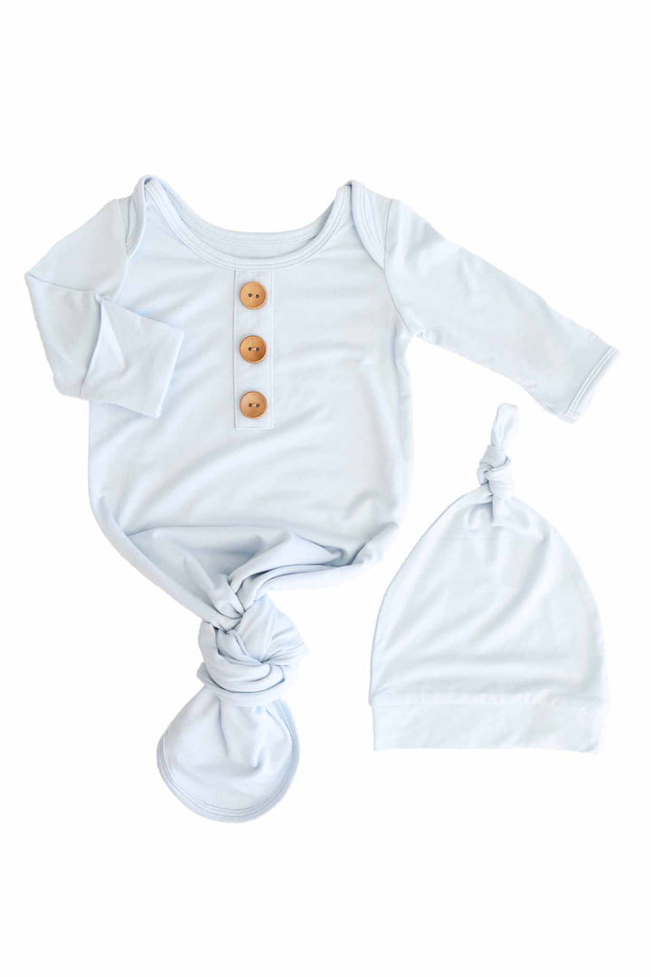 baby blue newborn knot gown & hat set 