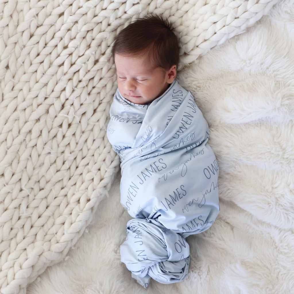 light dusty blue personalized swaddle square