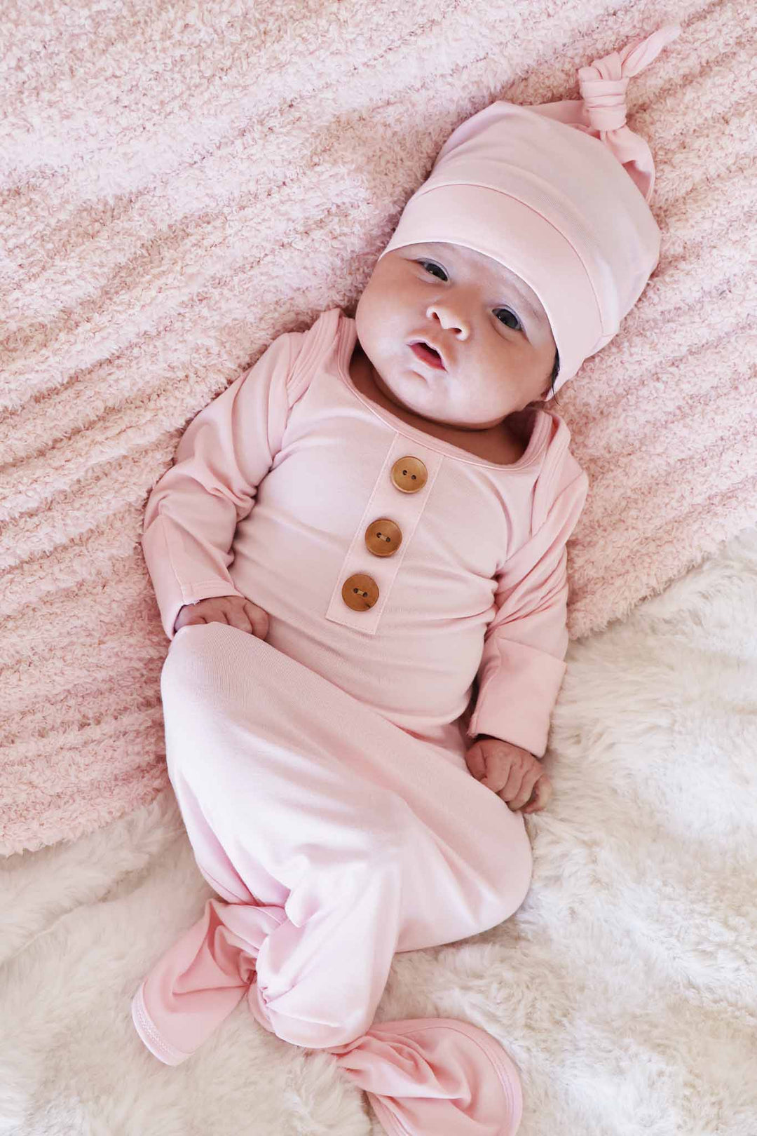 baby pink newborn baby knot gown and hat set for girls 