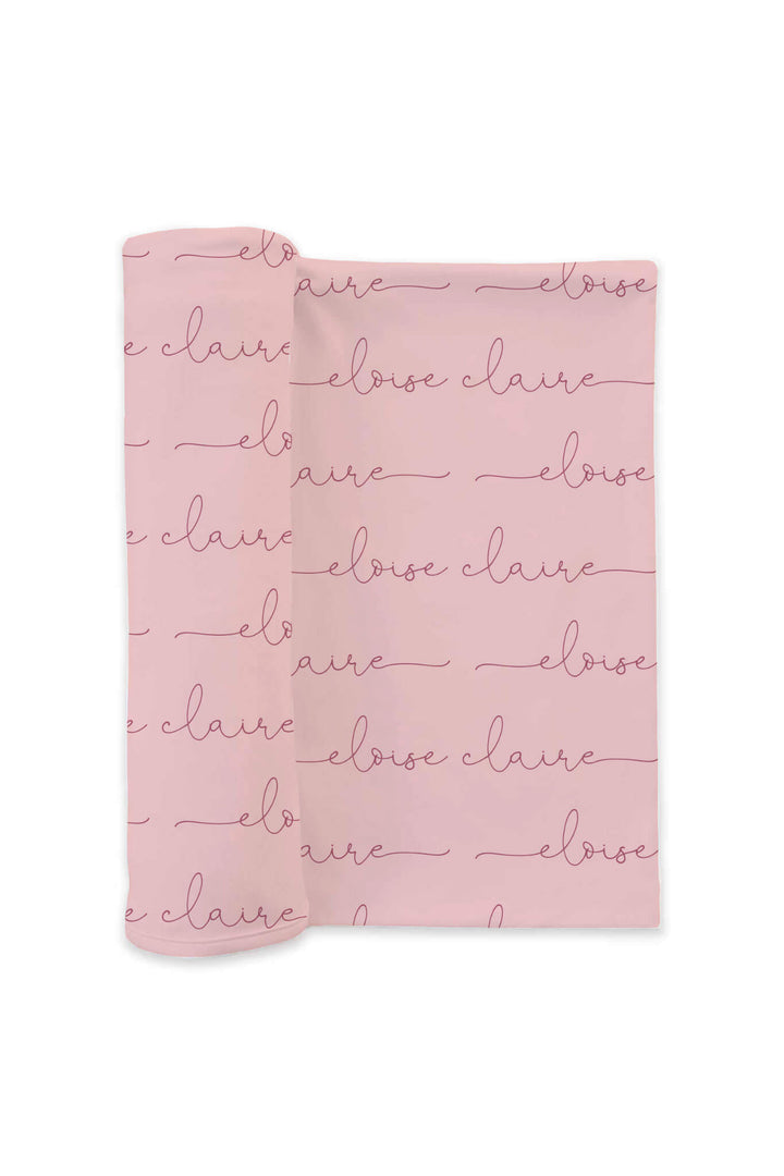 baby pink script font personalized swaddle blanket for girls 
