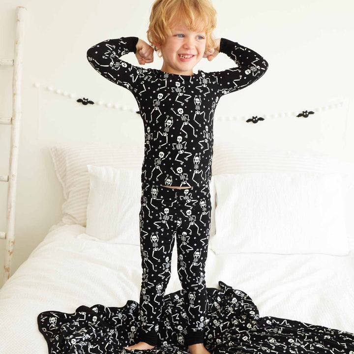 black and white skeleton pajamas for kids halloween 