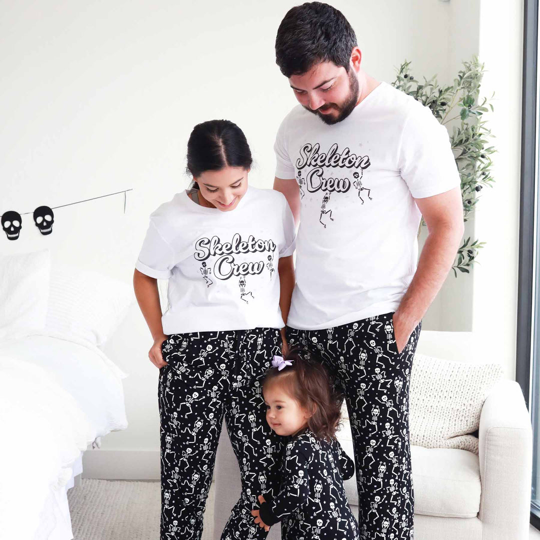 matching family pajamas with skeletons