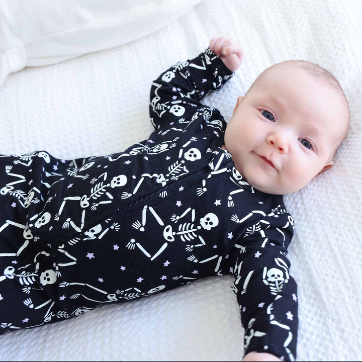 baddie bones halloween pajama romper for babies 