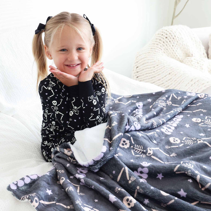 halloween personalized blanket for kids with skeletons 