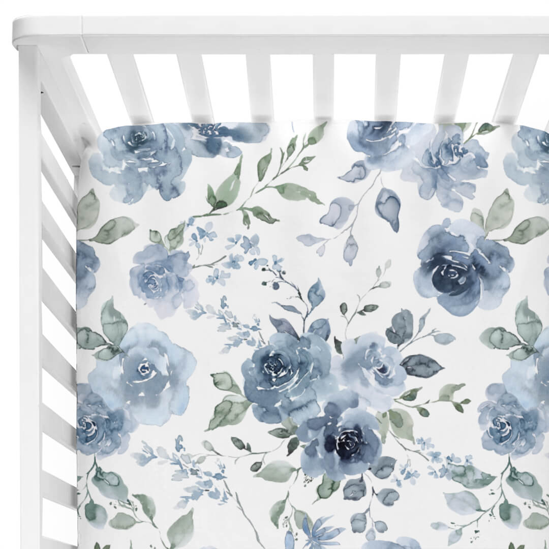 blue floral crib sheet