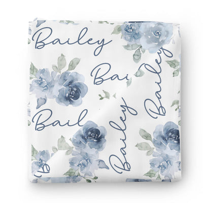 bailey's blue floral personalized swaddle blanket 