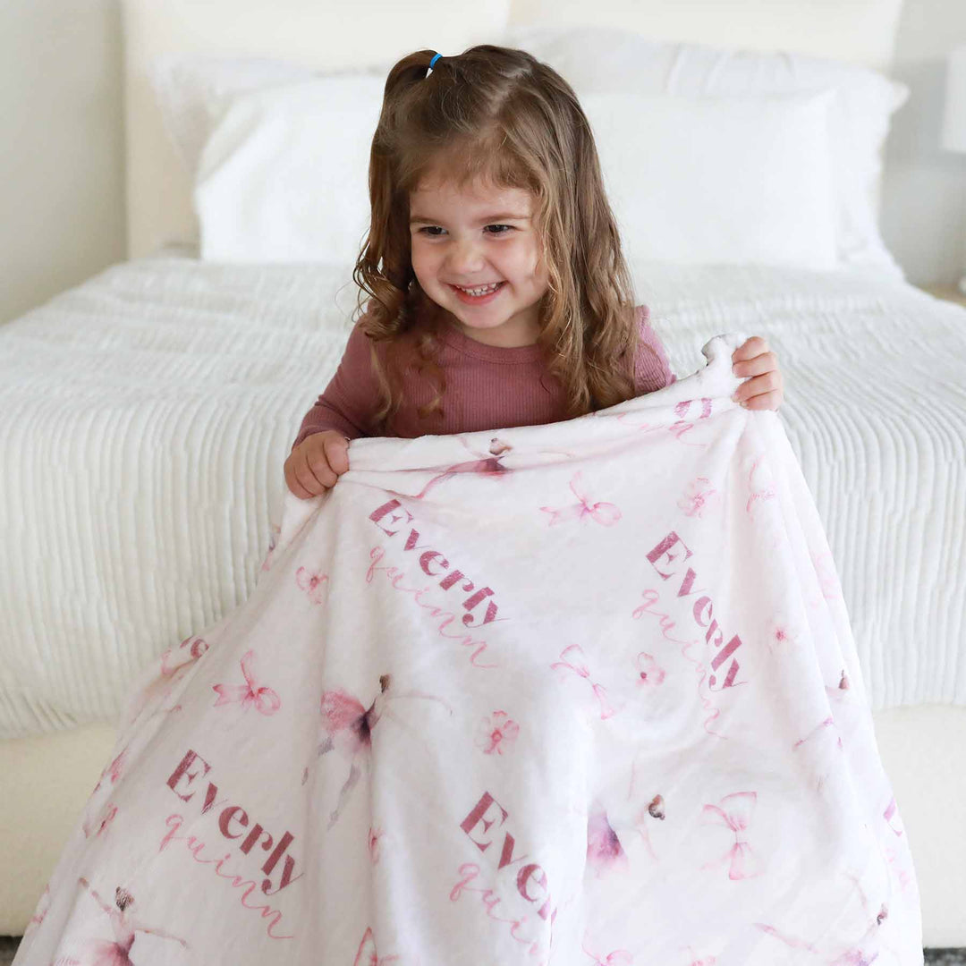 personalized blanket for kids ballet and bows