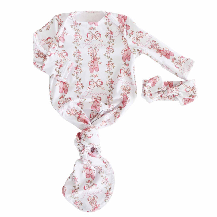 ballet blosoms personalized newborn knot gown and headwrap set 