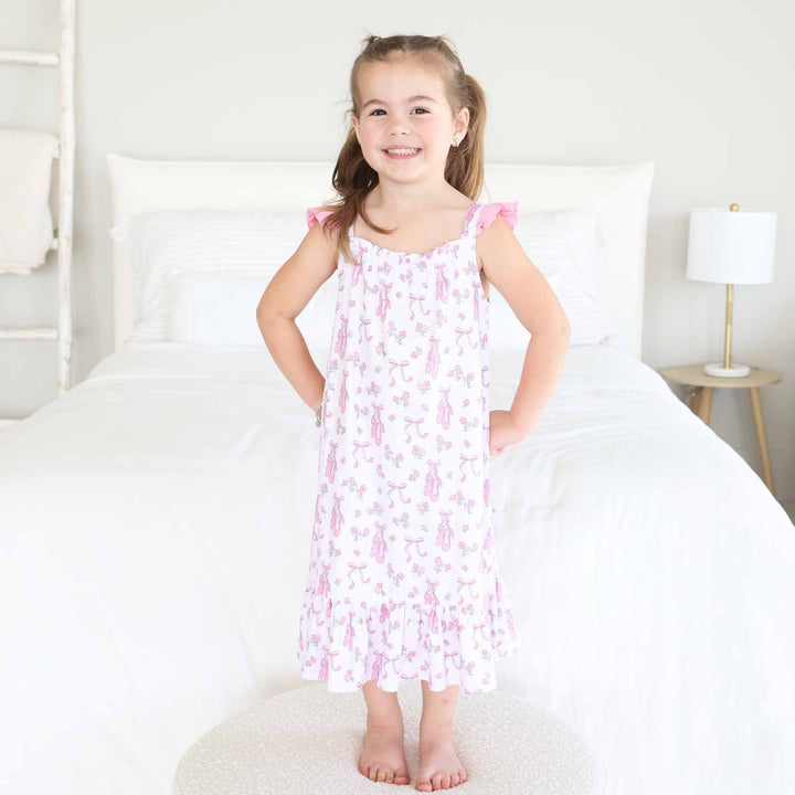 ballet shoe and bow sleeveless nightgown for girls 