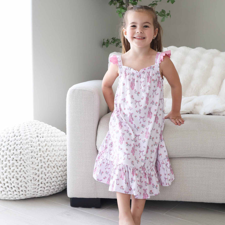 ballet dreams sleeveless nightgown for girls with pink ruffle son the shoulder
