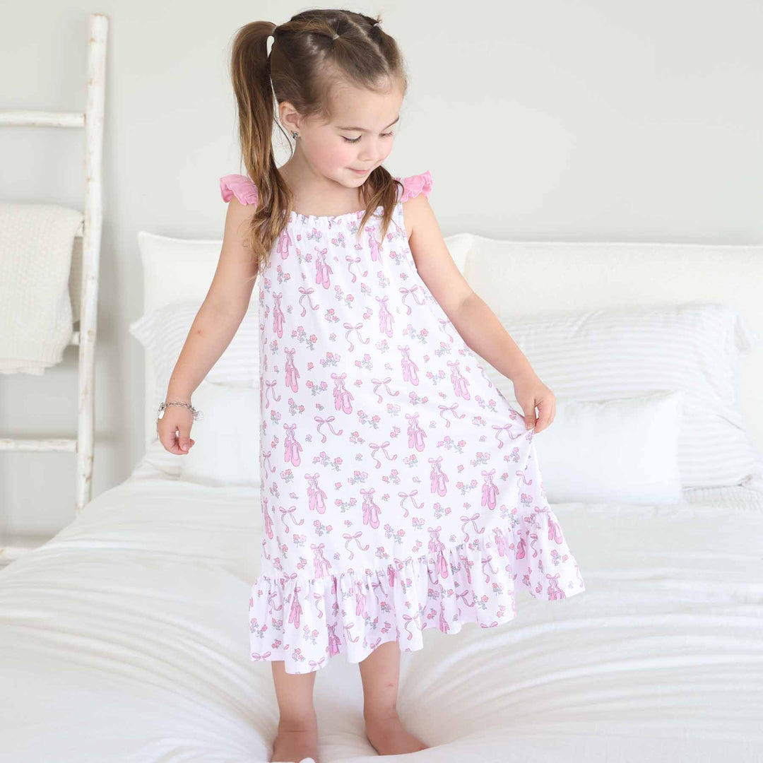 ballet dreams nightgown for girls with ruffles on the shoulder 