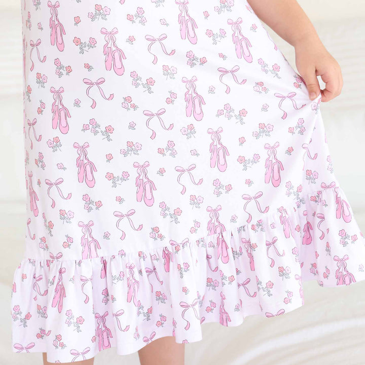 ballet shoe, bow and flower pink nightgown for girls 