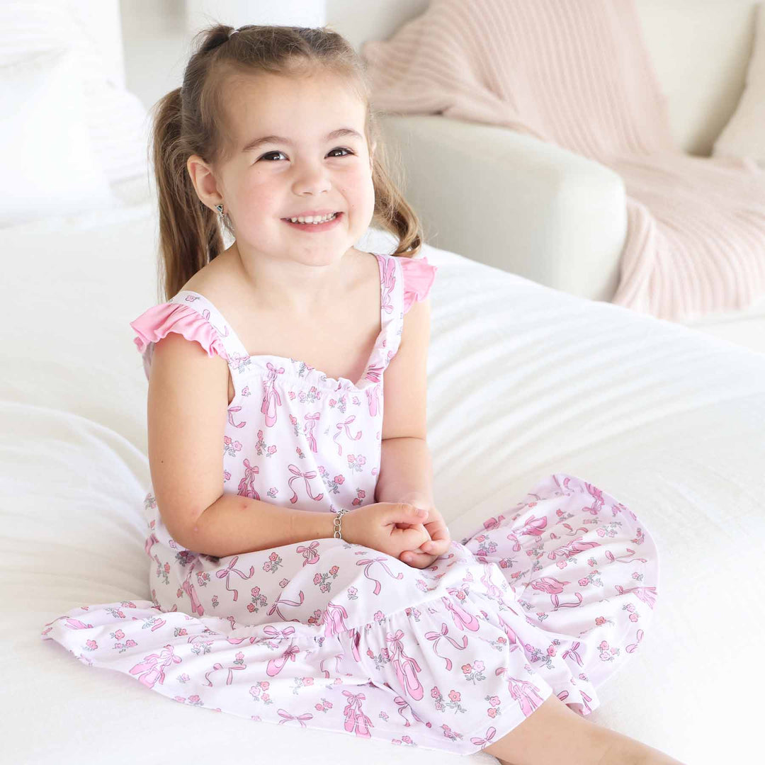 ballet dreams girl's nightgown pink with ruffles on the shoulders 