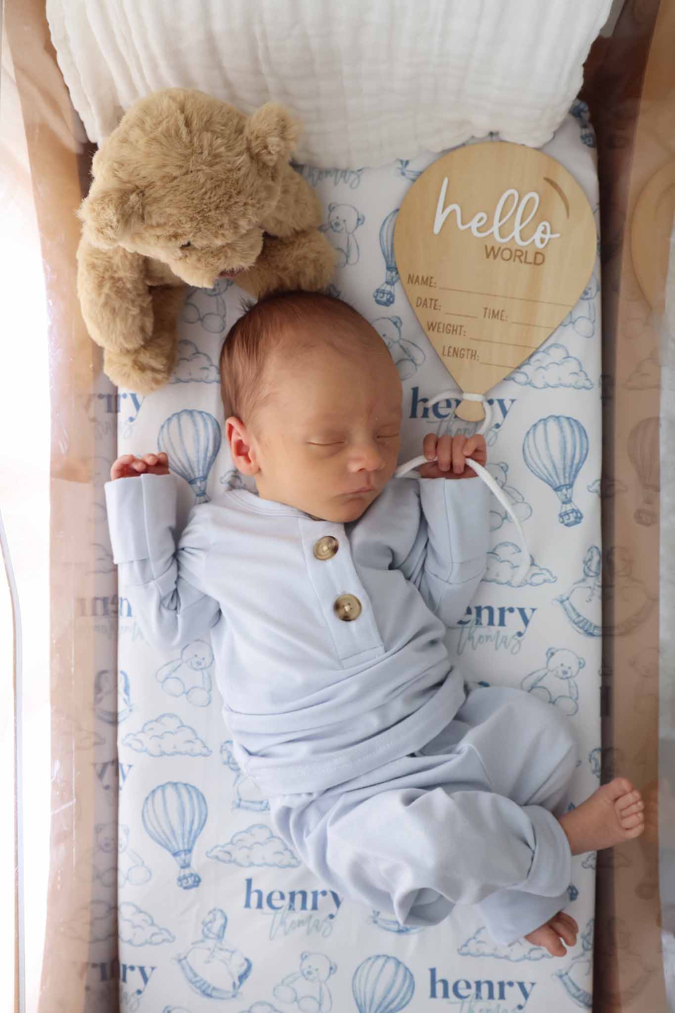 Birth Stats Wood Announcement | Hello World Balloon