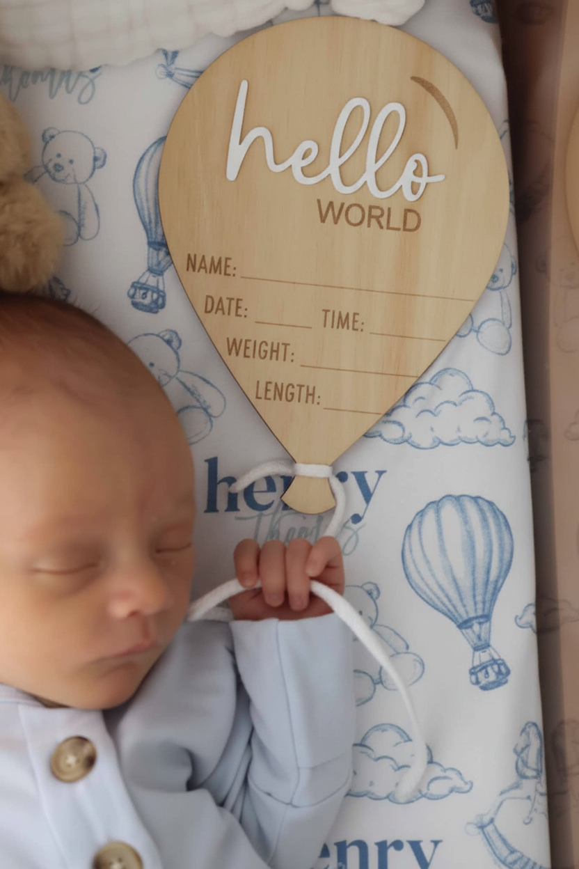 balloon hello world birth stats name sign for newborn babies 