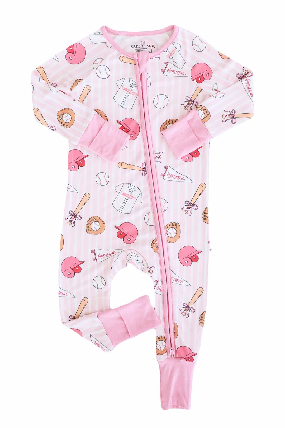 pink girly baseball convertible zip romper pajama 