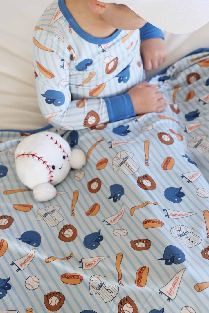blue stripes baseball themed blanket for boys 