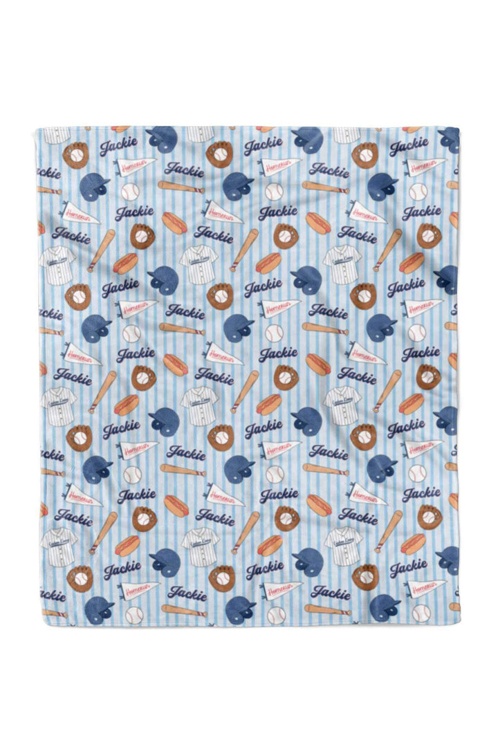 blue ballpark bros personalized blanket for boys 
