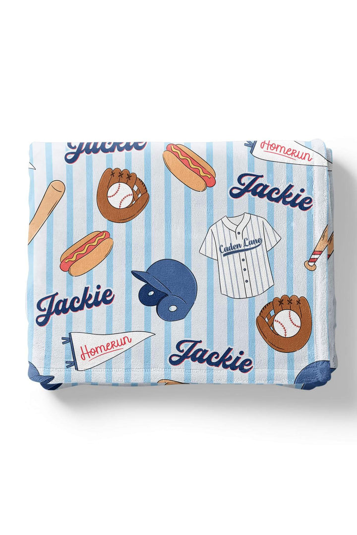 ballpark bros blue striped personalized baseball blanket 