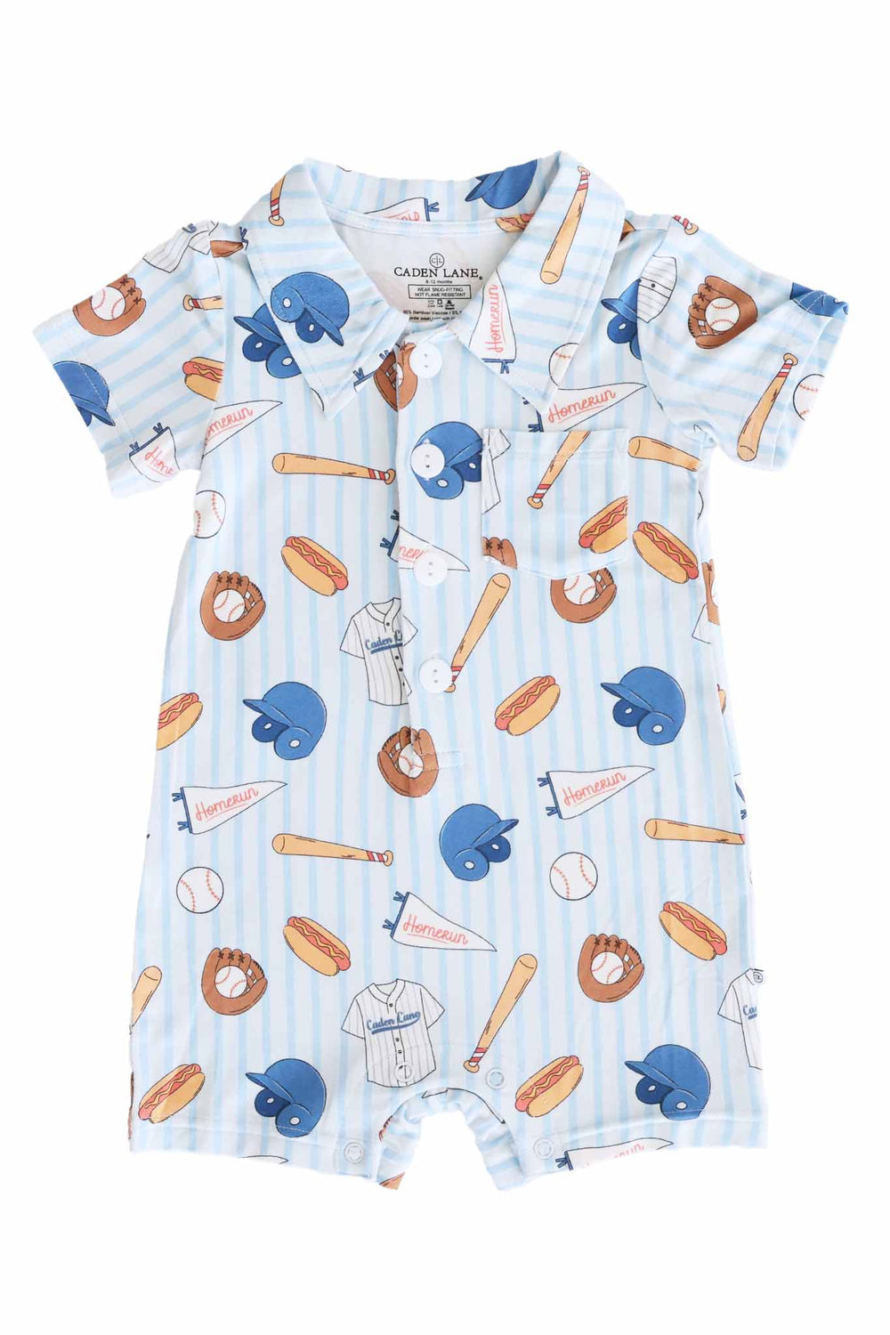 ballpark bros collared button romper for baby boys