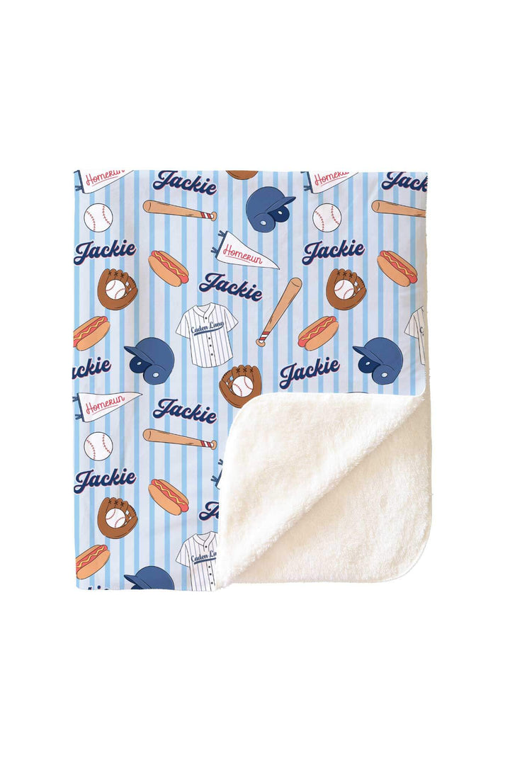 blue ballpark bros personalized sherpa blanket for boys 