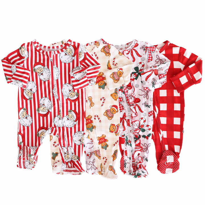 flat lay of Christmas Bamboo Zipper Footies