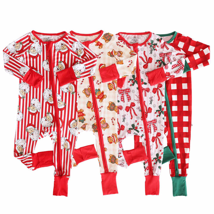 Flat lay Christmas Bamboo Convertible Zip Rompers