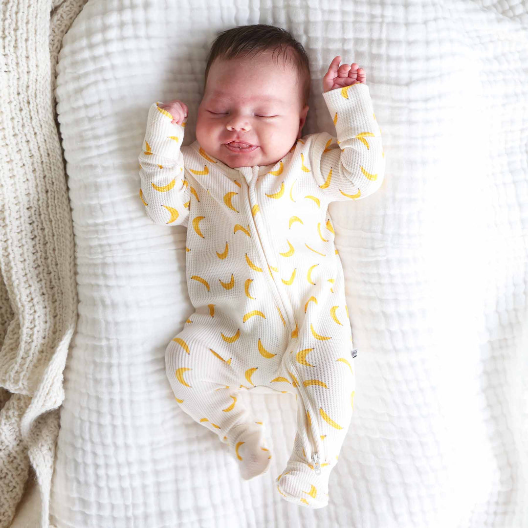 bamboo waffle banana footie pajama for babies 
