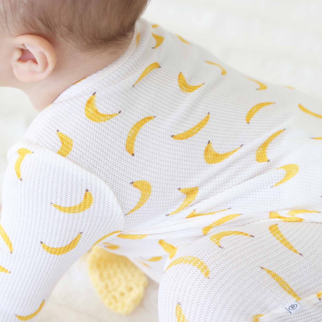 off white banana bamboo waffle zipper footie pajama 