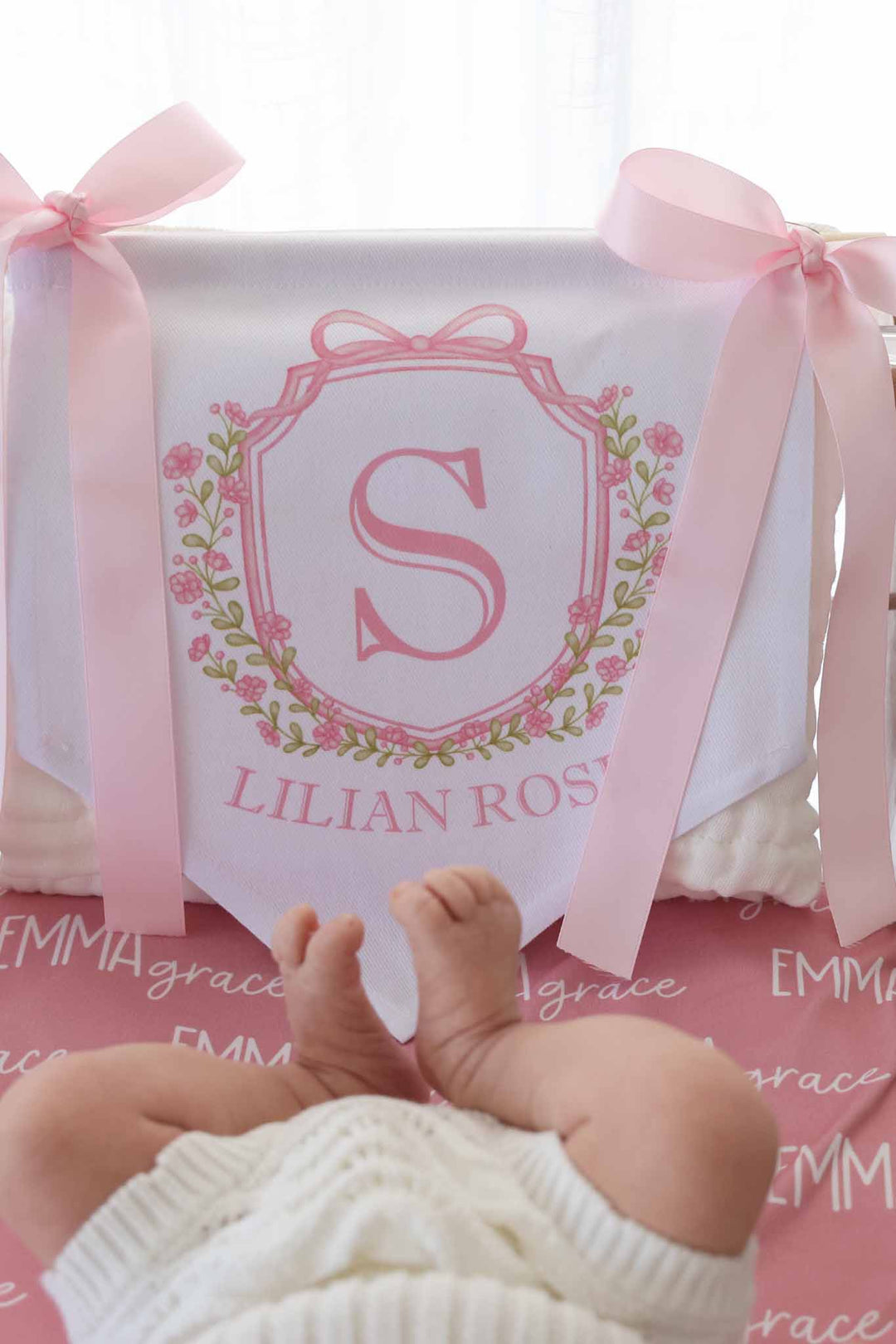 pink welcome banner name announcement for newborn girls 