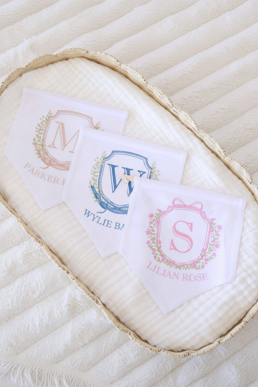 monogrammed welcome banners for bassinets 