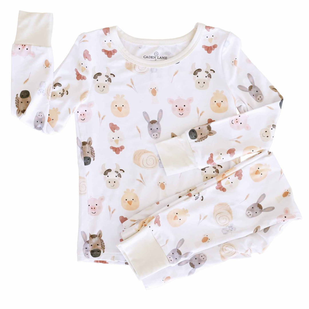 neutral farm animal bamboo kids pajama set