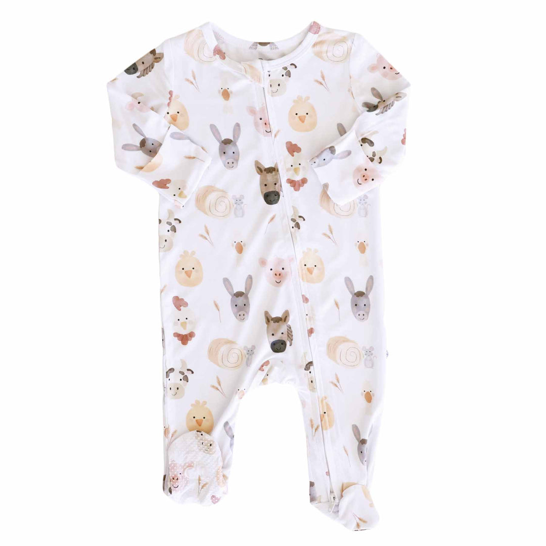 barnyard buddies neutral baby zipper footie 