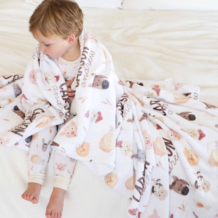 personalized farm animal blanket for kids