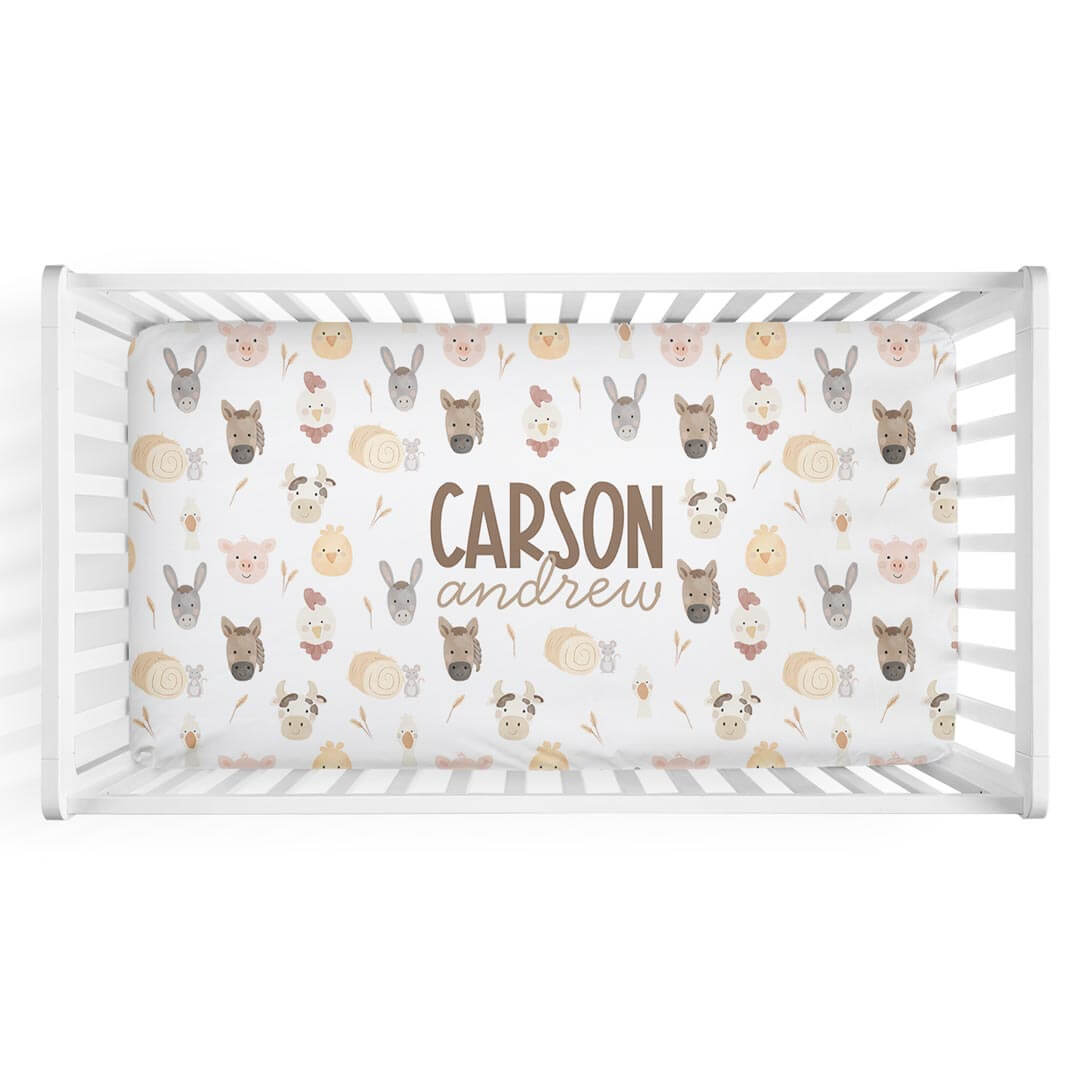 farm animal personalized crib sheet for babies