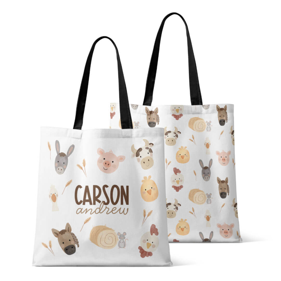 barnyard animal personalized tote bag for kids 