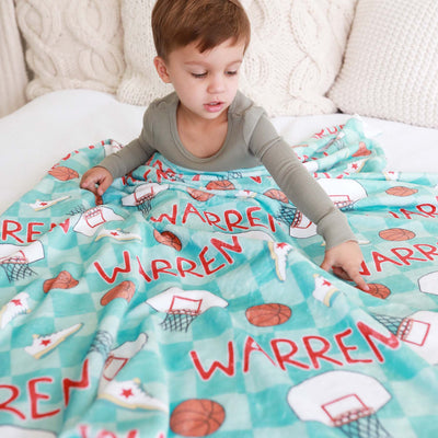 basketball themed personalized kids blanket 
