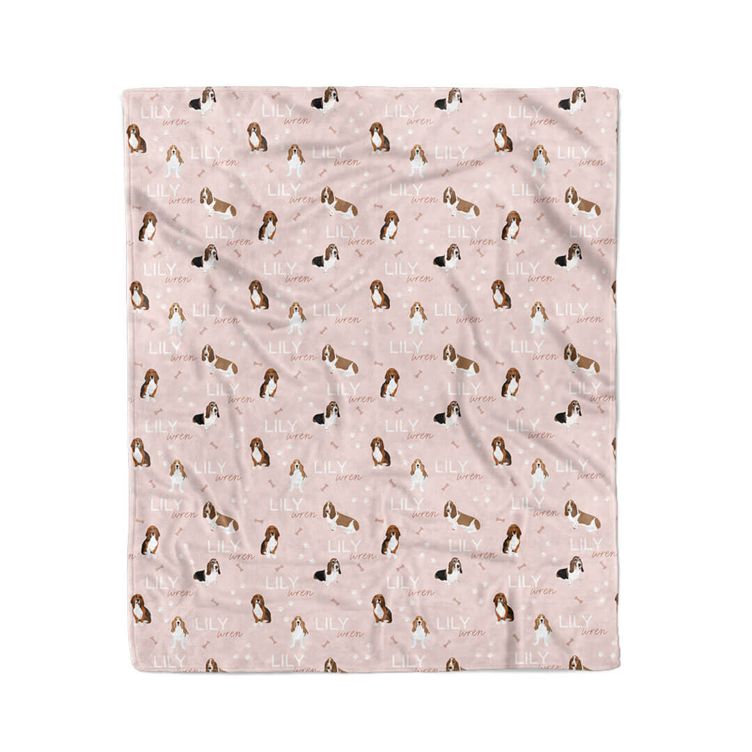 bassett hound pink personalized kids blanket