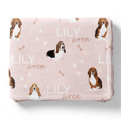 pink bassett hound personalized kids blanket 