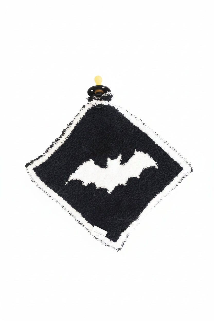 black and white bat reversible cuddle lovey for babies 