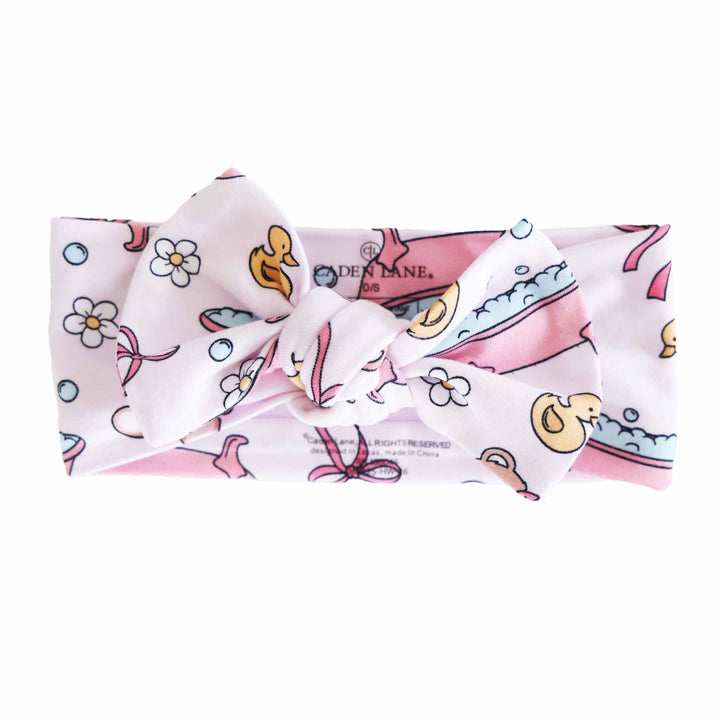 bathtime besties pink knit large bow headwrap
