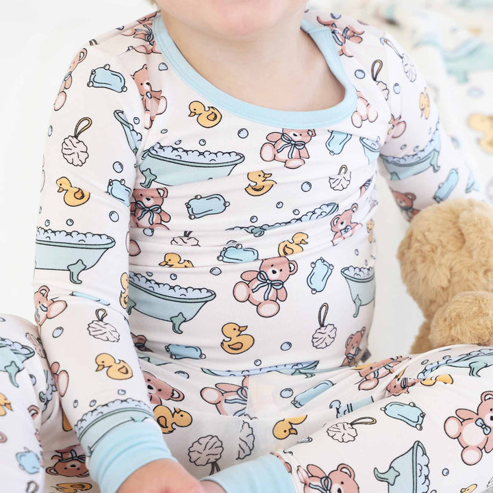 bamboo two piece pajama set for boys bath themed 